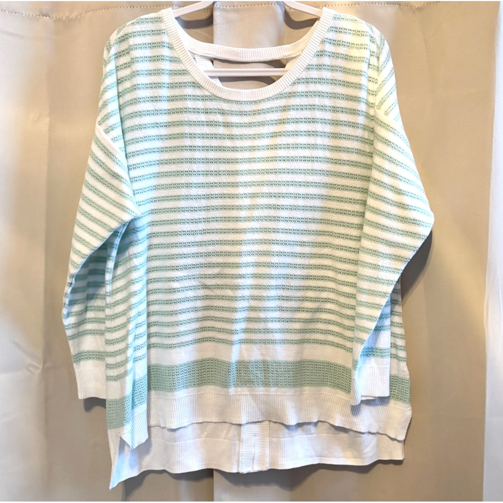 CJ Banks Womens Size 1X Sweater Mint Striped‎ Preppy Nautical Beachy Knit 19057X